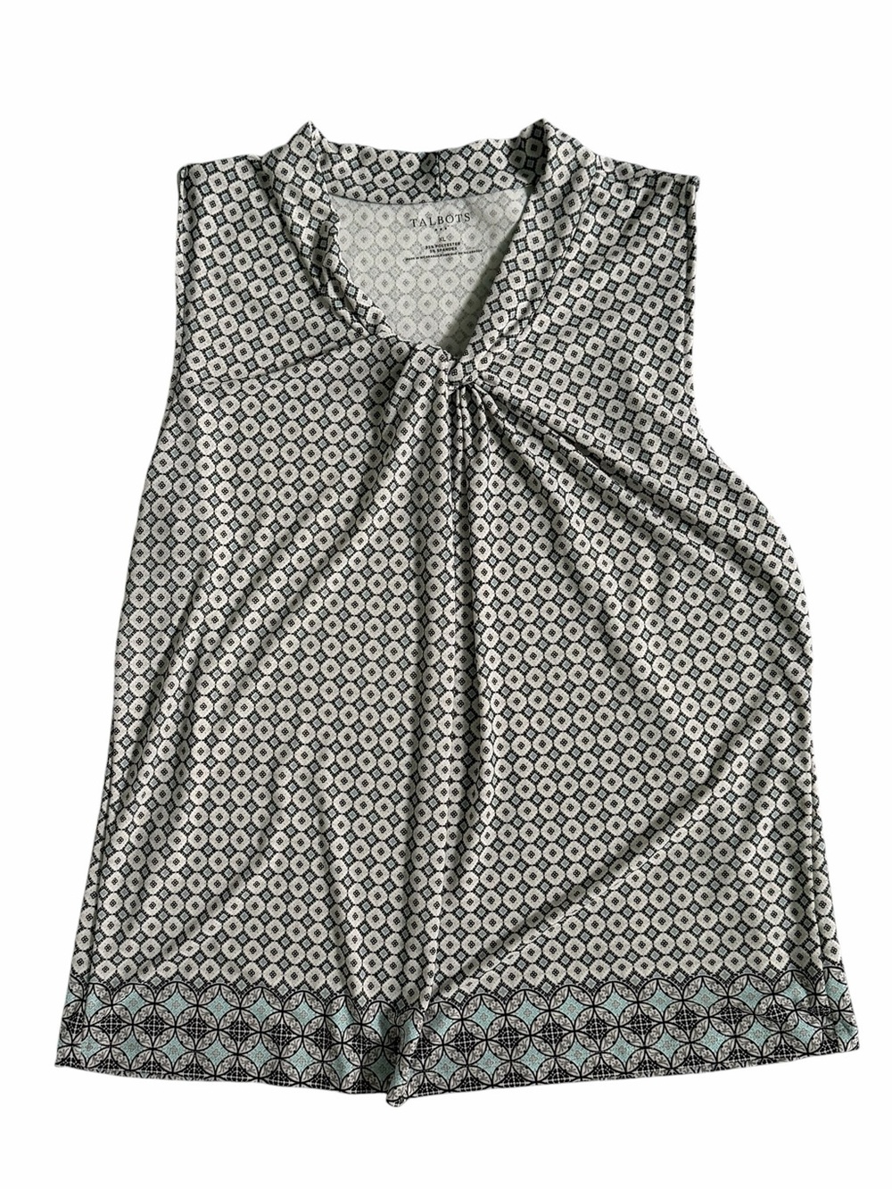 Talbots Sleeveless Top Women’s XL Geometric Career Blouse Drapped Neck Stretch